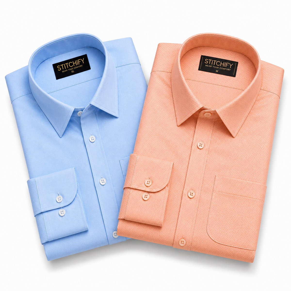 Stitchify Men's Premium Formal Shirt Combo – Set of 2 |SKY And Peach