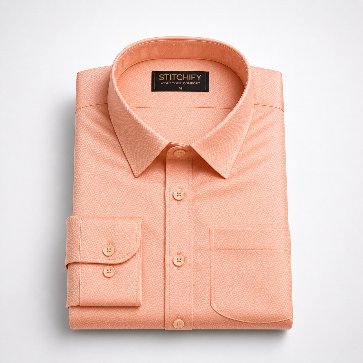 Stitchify Premium Cotton Peach Shirt For Men | Micro Diamond Texture
