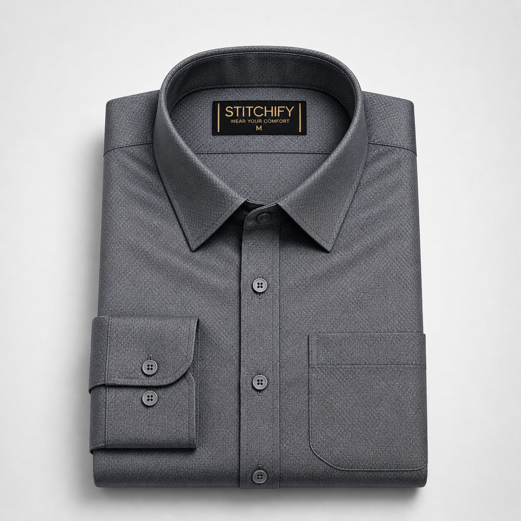 Stitchify Premium Cotton Dark Grey Shirt For Men | Micro Diamond Texture