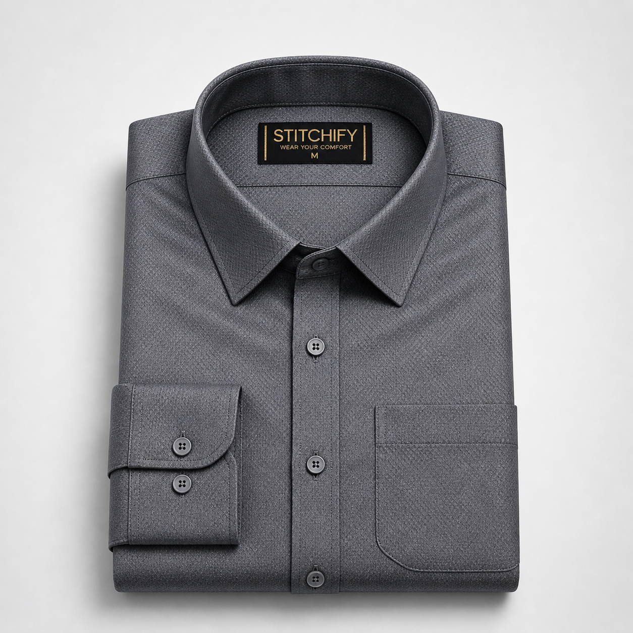 Stitchify Premium Cotton Dark Grey Shirt For Men | Micro Diamond Texture