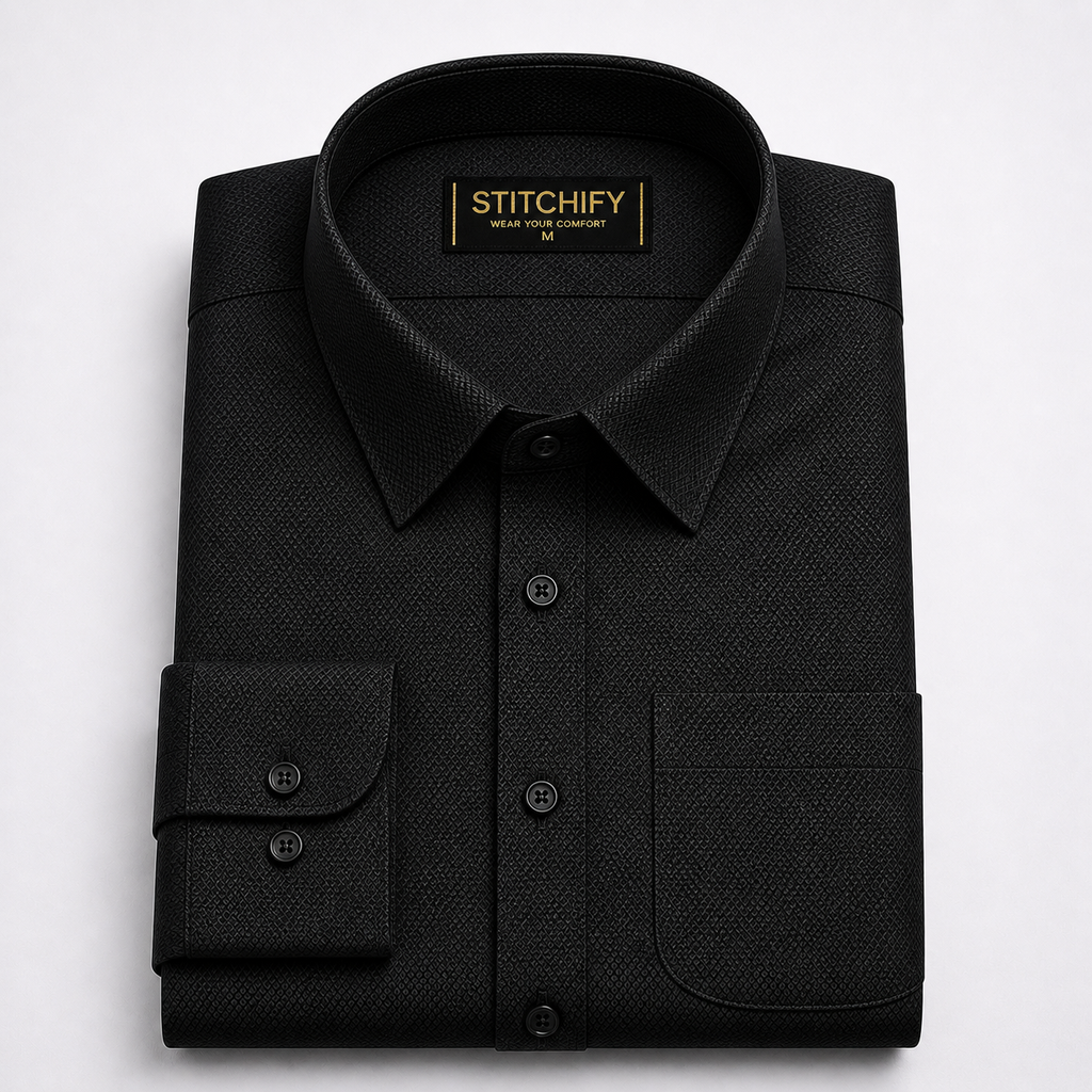 Stitchify Premium Cotton Black Shirt For Men | Micro Diamond Texture
