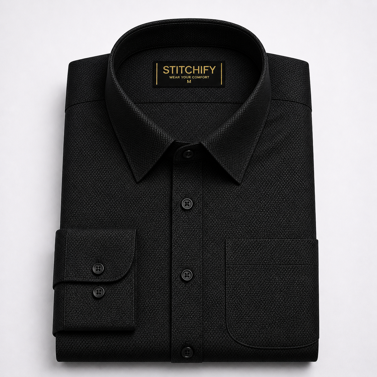 Stitchify Premium Cotton Black Shirt For Men | Micro Diamond Texture