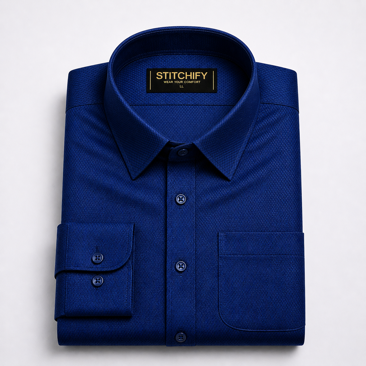 Stitchify Premium Cotton Dark Blue Shirt For Men | Micro Diamond Texture