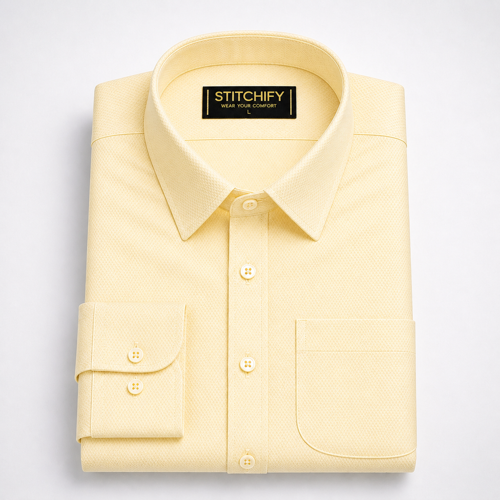 Stitchify Premium Cotton Cream Shirt For Men | Micro Diamond Texture