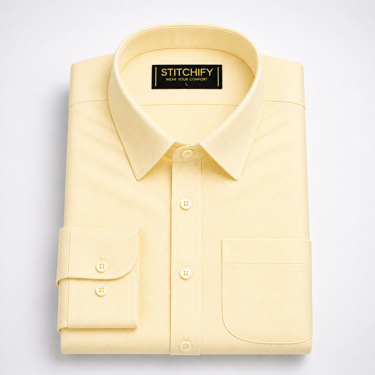 Stitchify Premium Cotton Cream Shirt For Men | Micro Diamond Texture