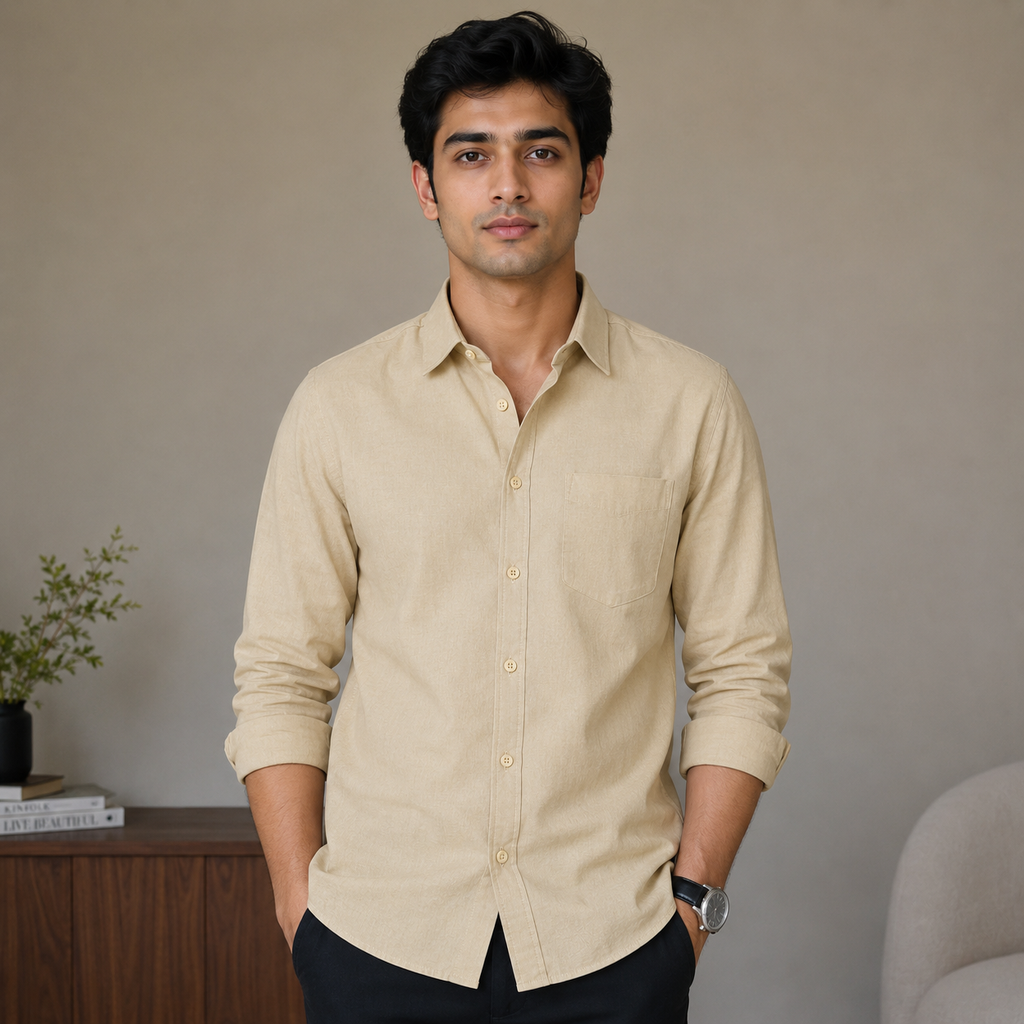 Stitchify Premium Soft Cotton Beige Shirt For Men