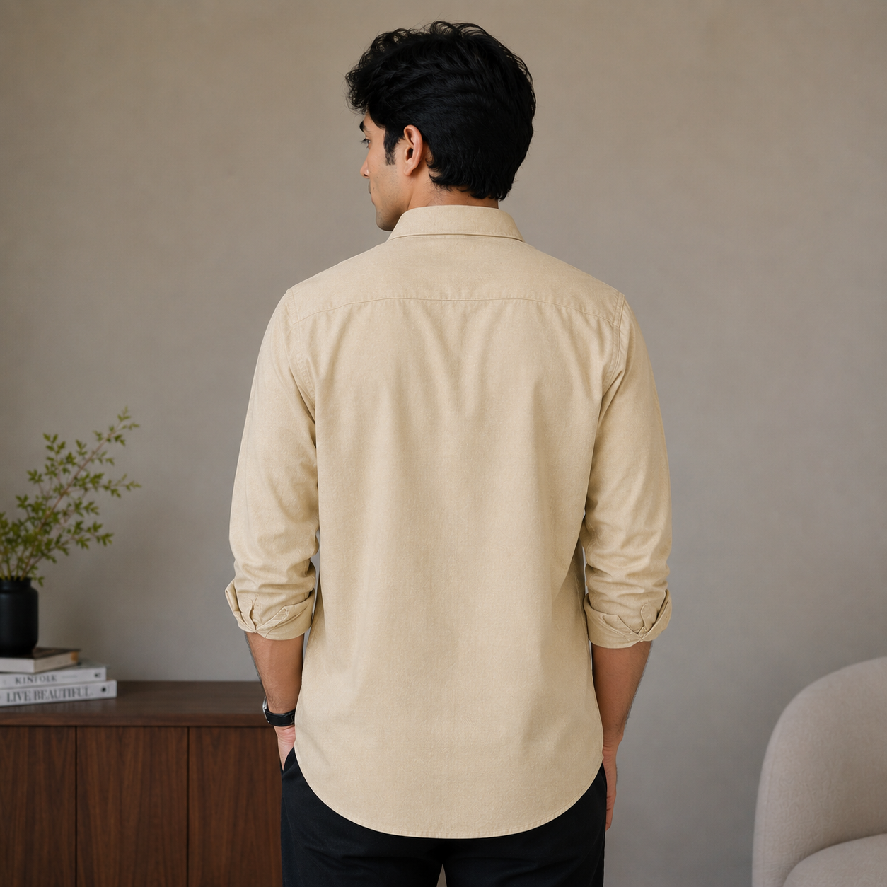 Stitchify Premium Soft Cotton Beige Shirt For Men
