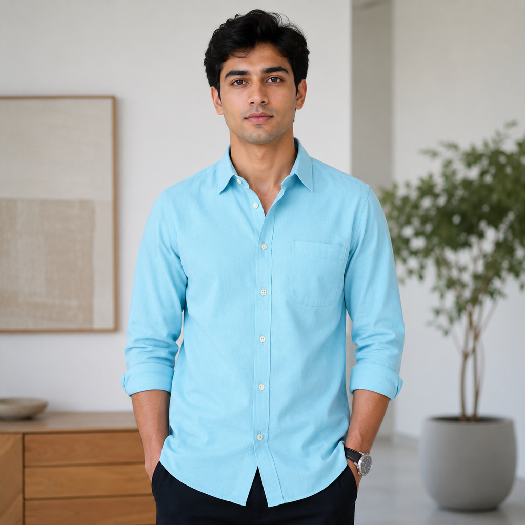 Stitchify Premium Soft Cotton Light Blue Shirt For Men