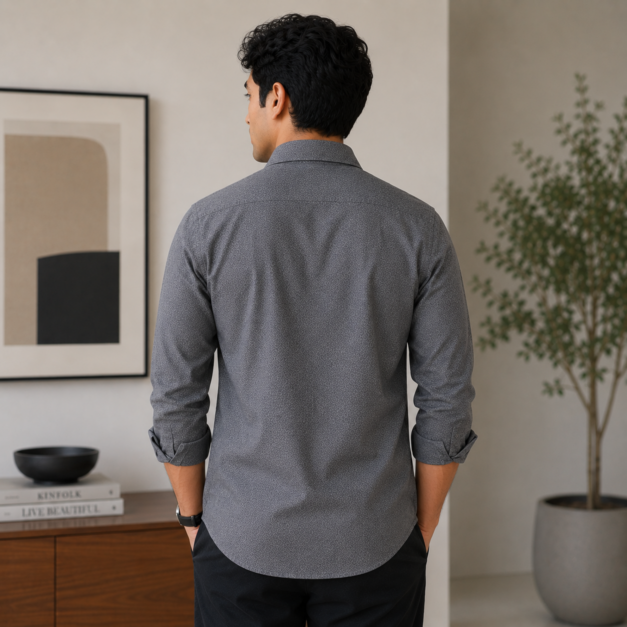 Stitchify Premium Cotton Dark Grey Shirt For Men | Micro Diamond Texture