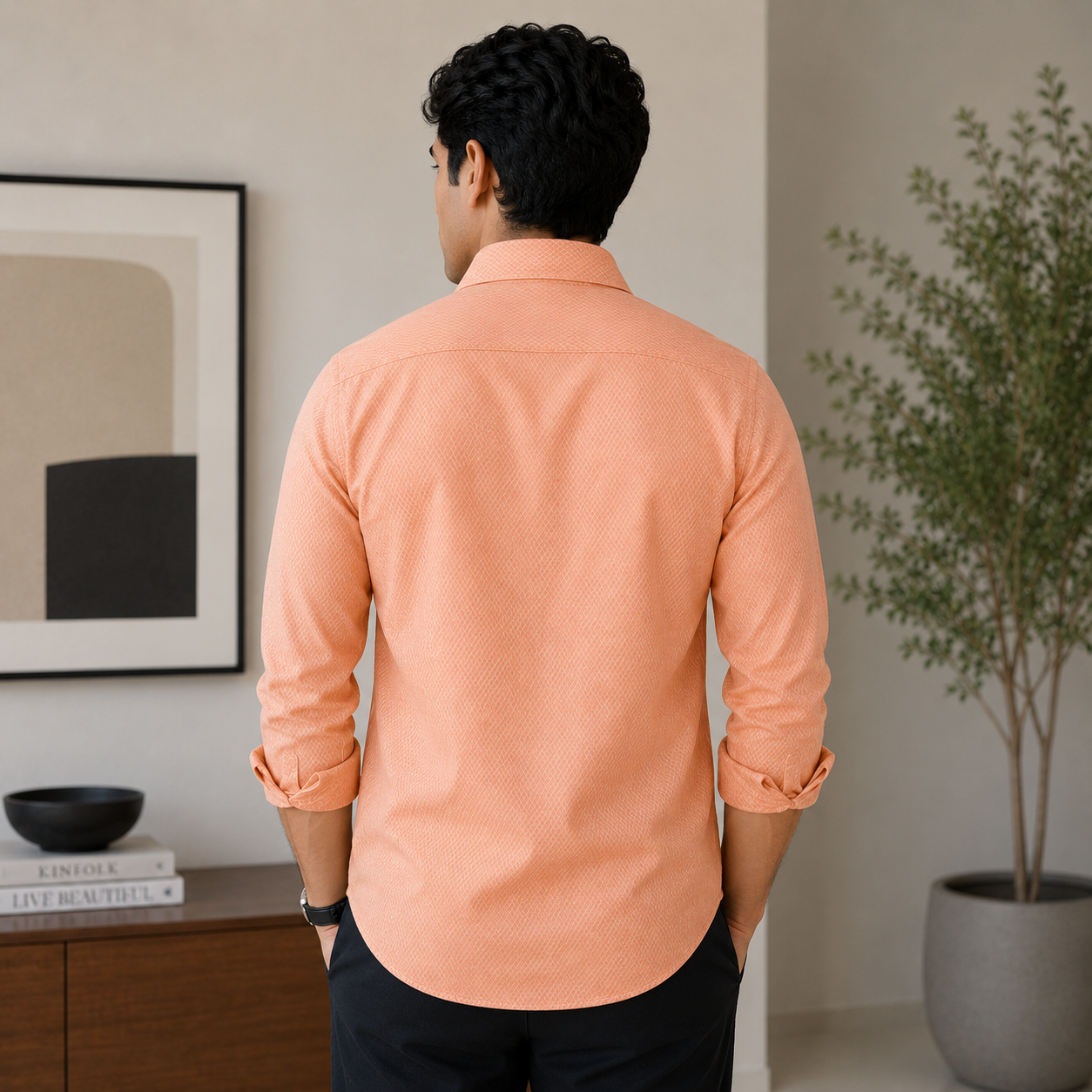Stitchify Premium Cotton Peach Shirt For Men | Micro Diamond Texture