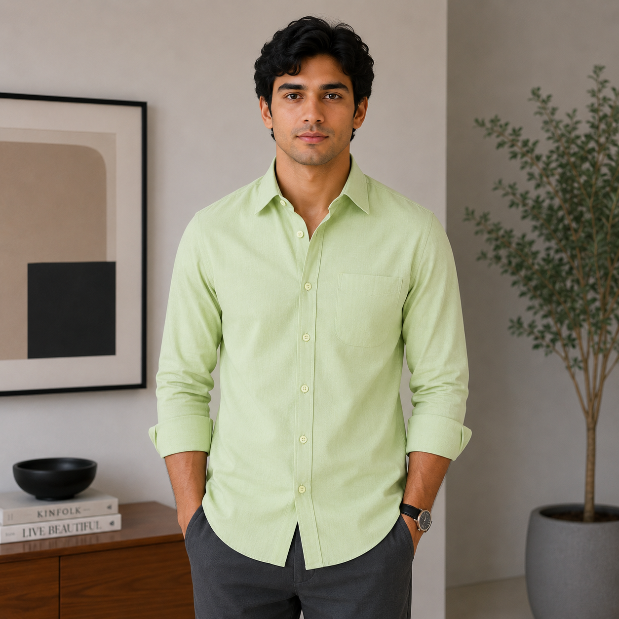 Stitchify Premium Soft Cotton Pista Green Shirt For Men