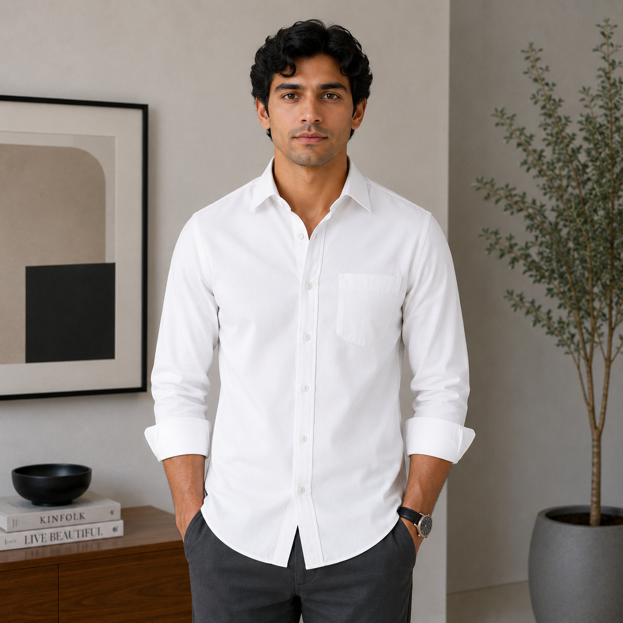 Stitchify Premium Soft Cotton White Shirt For Men