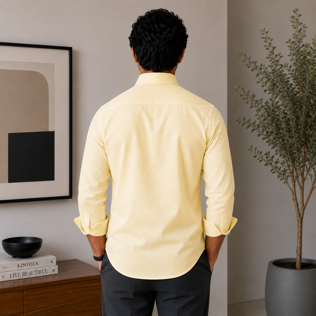 Stitchify Premium Cotton Cream Shirt For Men | Micro Diamond Texture