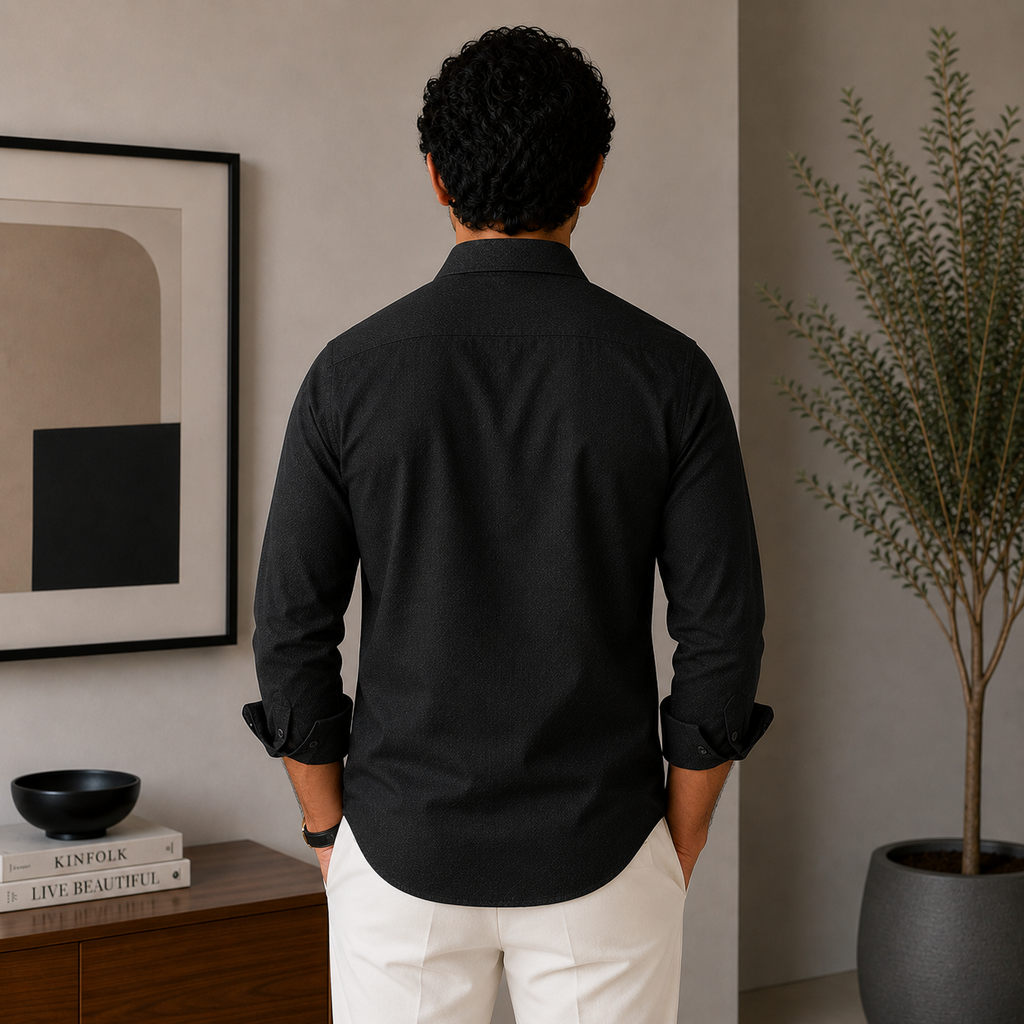 Stitchify Premium Cotton Black Shirt For Men | Micro Diamond Texture
