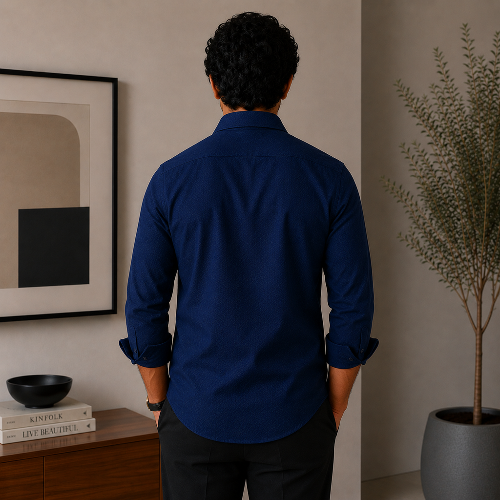 Stitchify Premium Cotton Dark Blue Shirt For Men | Micro Diamond Texture